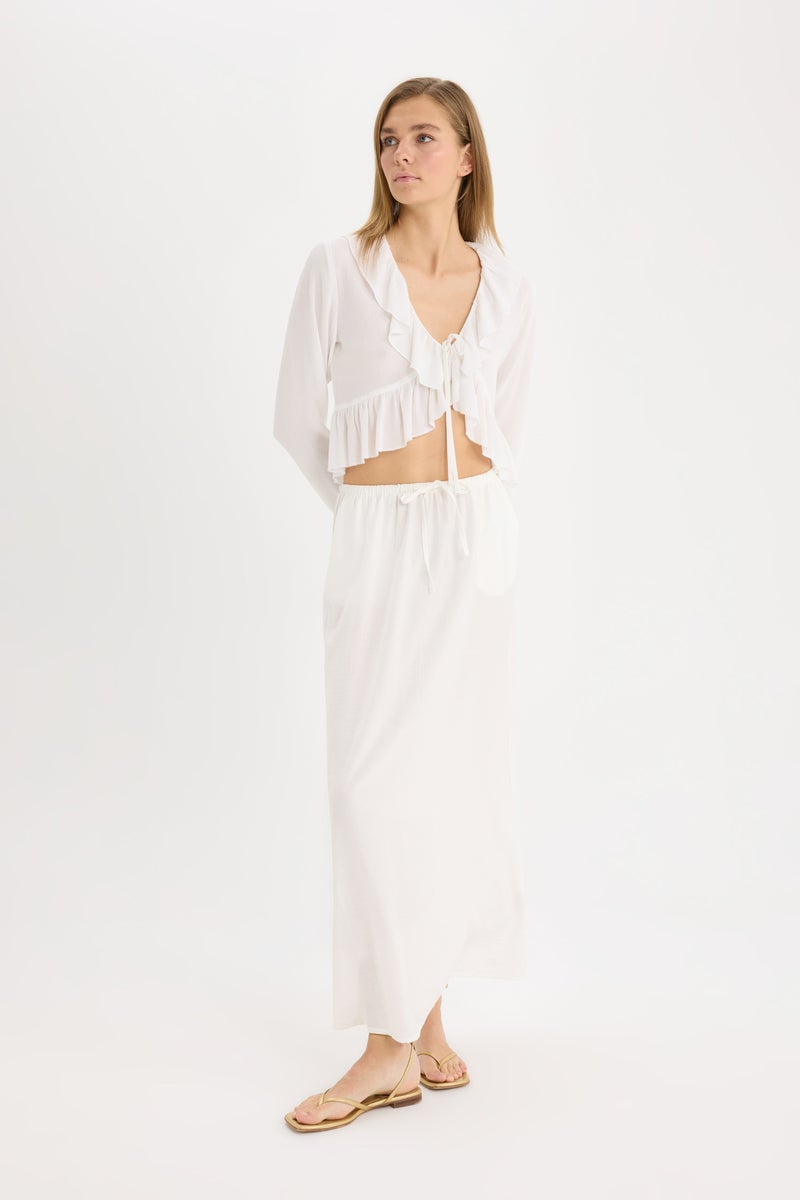 DeFacto White Woman A Cut Normal Waist Maxi Skirt Casual - Image 4